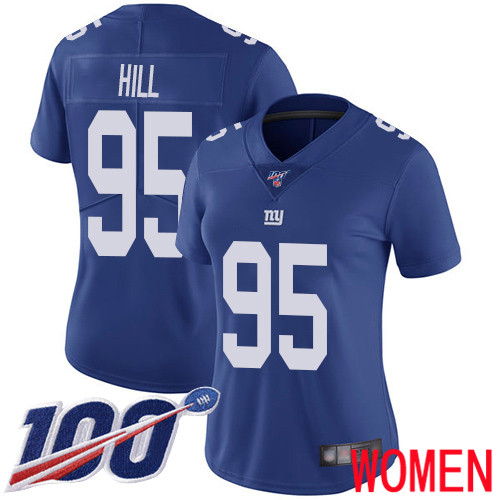 Women New York Giants #95 B.J. Hill Royal Blue Team Color Vapor Untouchable Limited Player 100th Season Football NFL Jersey->women nfl jersey->Women Jersey